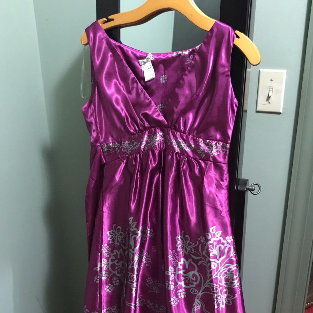Fuscia with silvery grey floral design dress